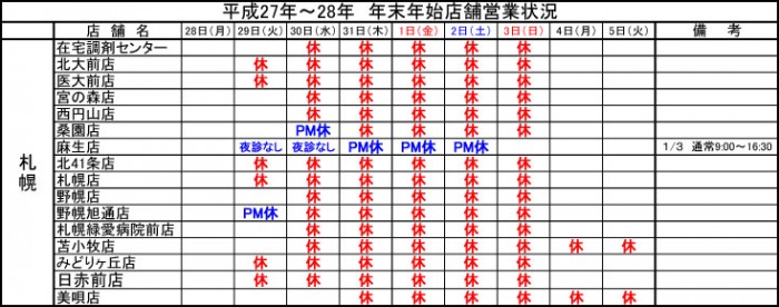 年末年始の営業について