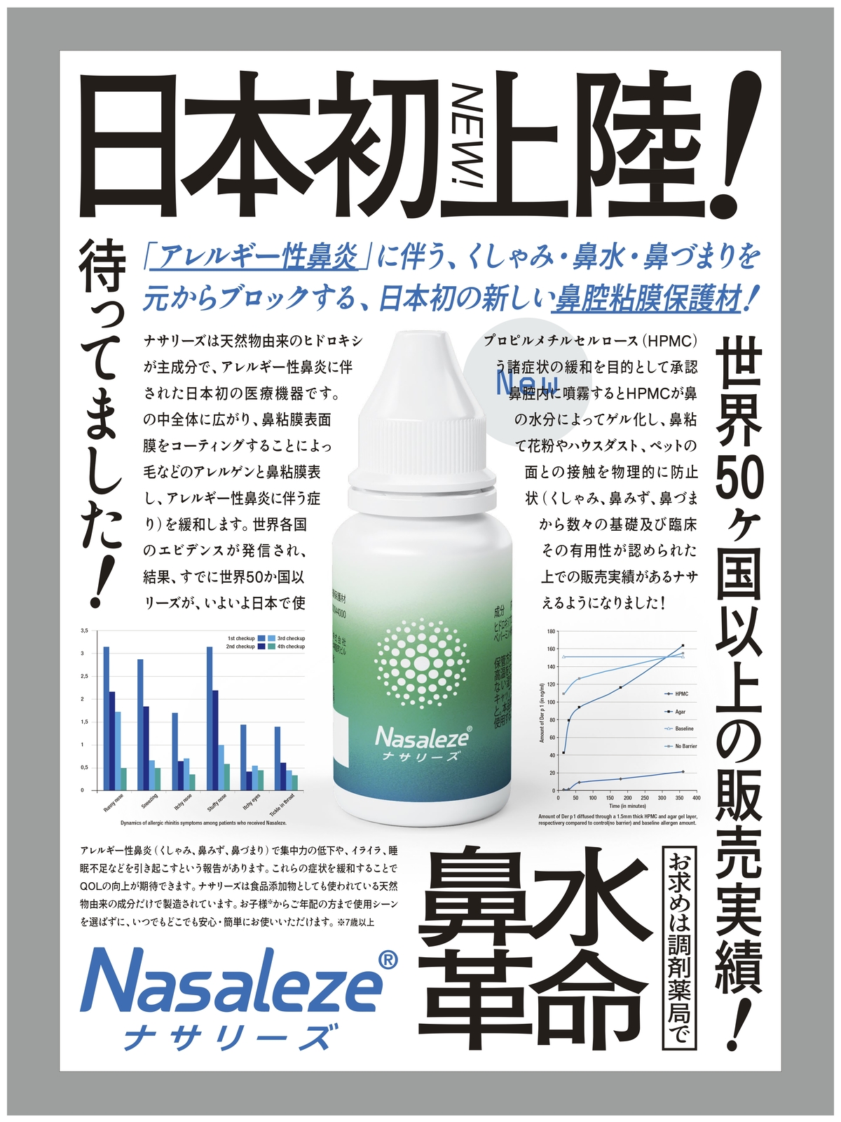日本初上陸！ アレルギー性鼻炎の諸症状を緩和する鼻腔粘膜保護材「ナサリーズ®」の販売開始のお知らせ（道内初！）